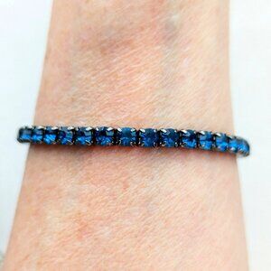 Vintage Expansion Stretch Bracelet Blue Rhinestone Dainty Layered Jewelry 6.5"